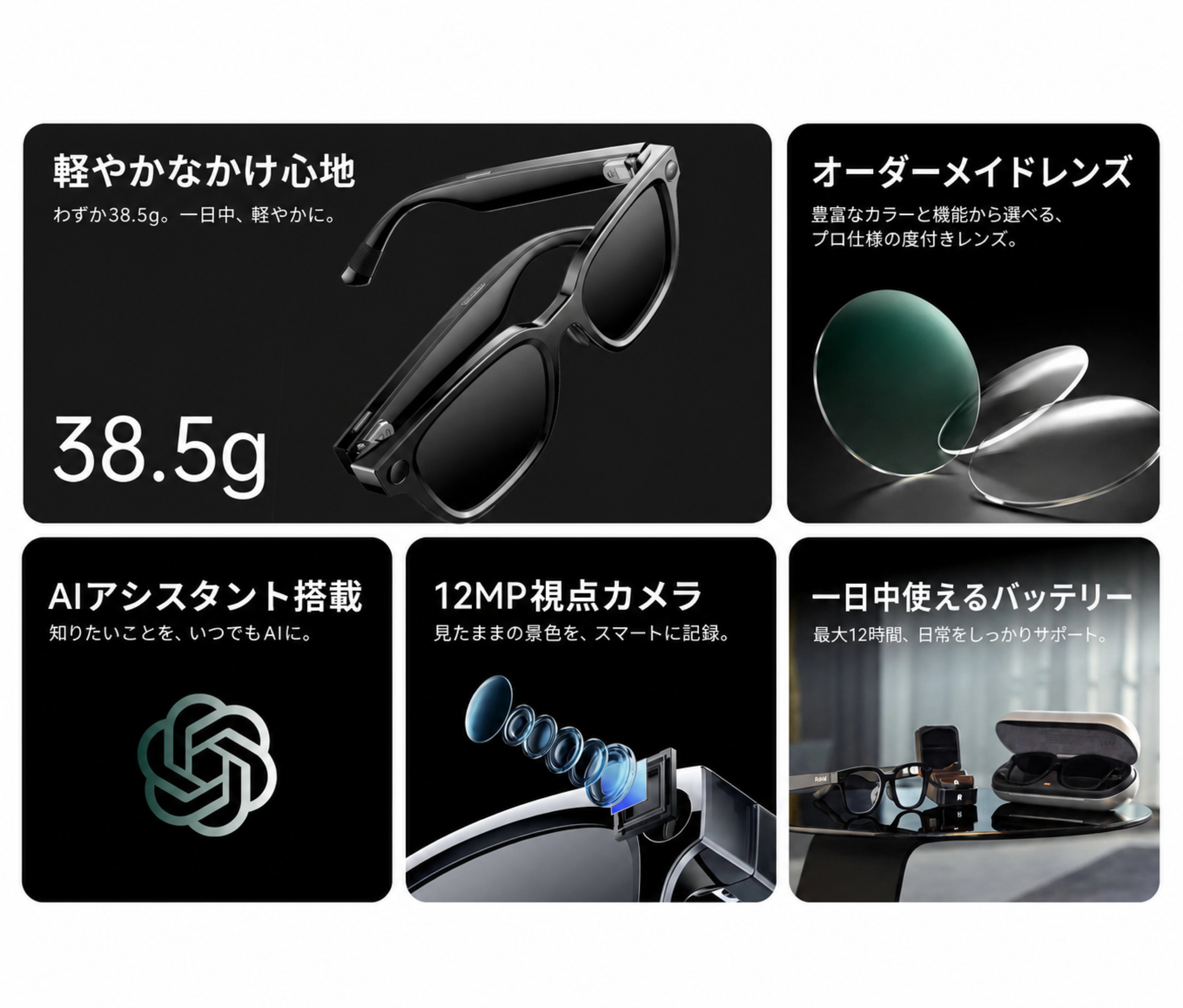 Rokid Ai Glasses Styleの軽量フレーム、レンズ、AI、カメラ、バッテリーの特徴